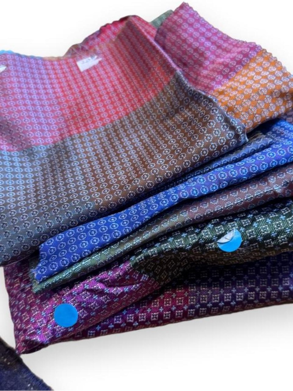 5 Pc Italian 100% Silk Fabric Lot Multicolor Geometric Jacquard Remnants